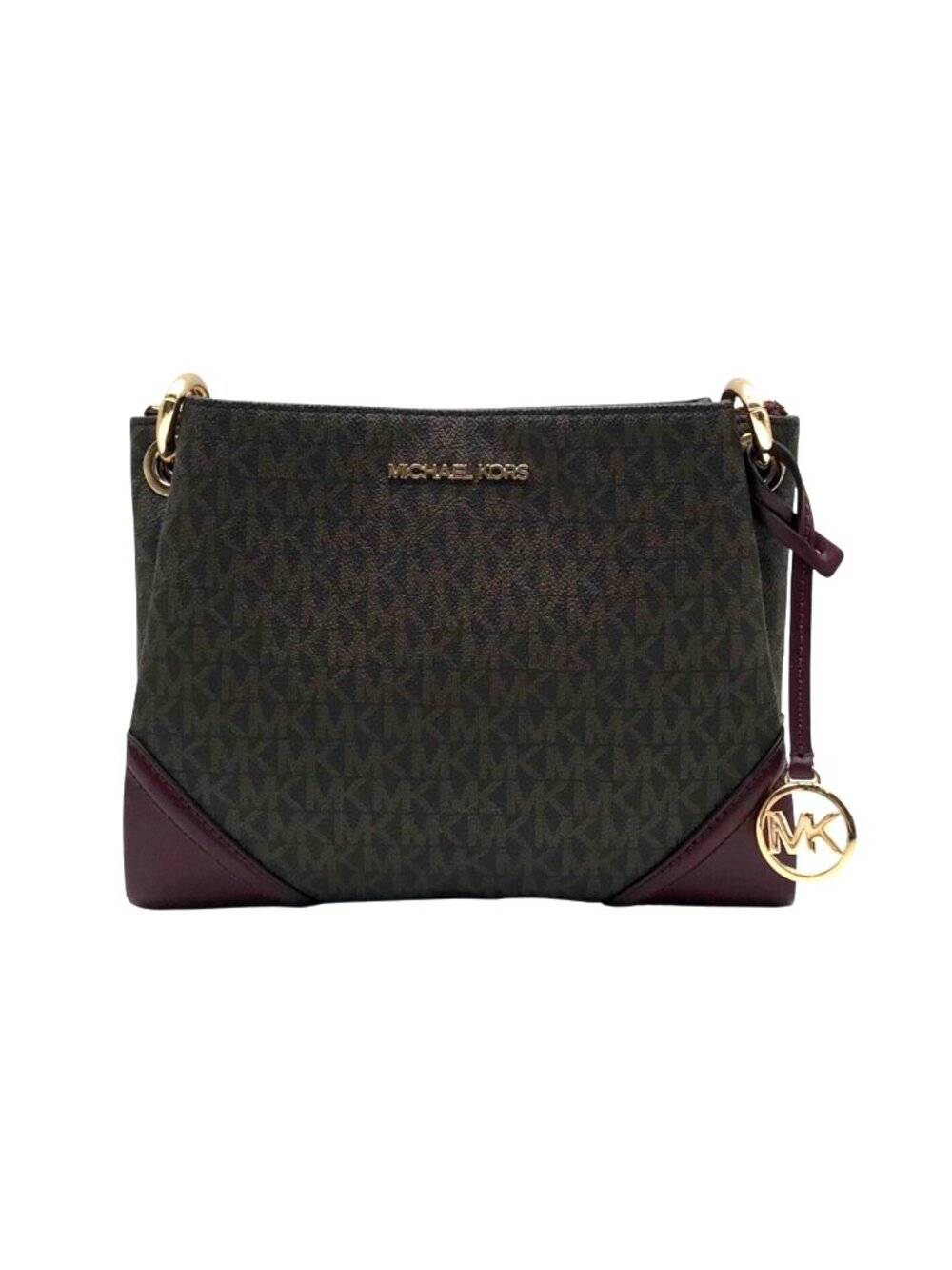 Michael Kors Brown Coated Canvas Triple-Compartment Crossbody